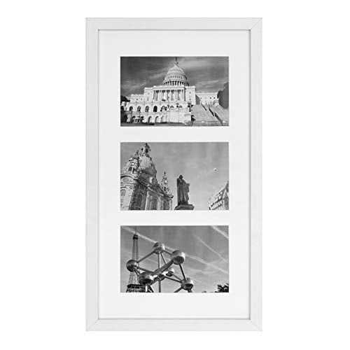 Rama Foto Tripla, Rame Foto pentru Trei Poze de 10 x 15 cm (4 x 6 inch), Asezare pe Perete sau Pe Masa, MDF, Front de Sticla, Alb SONGMICS