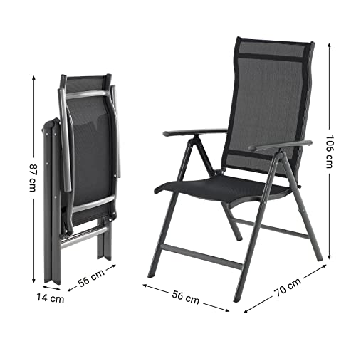Set de 2 scaune pliabile pentru gradina, Scaune de exterior cu structura durabila din aluminiu, Spatar reglabil in 8 unghiuri, Capacitate maxima 120 kg, Negru SONGMICS