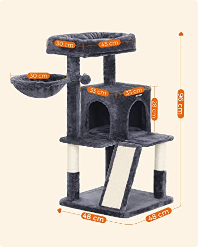 Ansamblu de joaca pentru pisici, turn pentru pisici, platforma extinsa, pentru pisici mari, gri fumuriu, 48 x 48 x 96 cm, FEANDREA