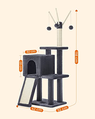 Ansamblu de joaca pentru pisici, turn pentru pisici de interior, pisici mici, gri fumuriu, 42 x 32 x 118 cm, FEANDREA