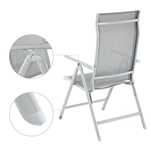Set de 4 scaune pliabile pentru gradina, Scaune de exterior cu structura durabila din aluminiu, Spatar reglabil in 8 unghiuri, Capacitate maxima 120 kg, Gri SONGMICS