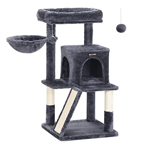 Ansamblu de joaca pentru pisici, turn pentru pisici, platforma extinsa, pentru pisici mari, gri fumuriu, 48 x 48 x 96 cm, FEANDREA