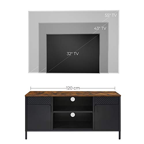 Stand TV, Cabinet TV, Masa TV cu 3 Rafturi Ajustabile, pentru Televizoare de pana la 55 de Inch, pentru Camera de Zi, Dormitor, Maro Rustic si Negru SONGMICS
