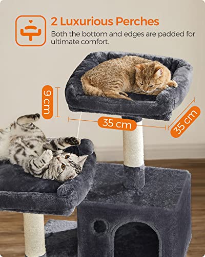 Ansamblu de joaca pentru pisici, turn stabil pentru pisici, 2 perne plusate, 143cm, gri fumuriu, 55 x 45 x 143 cm, FEANDREA