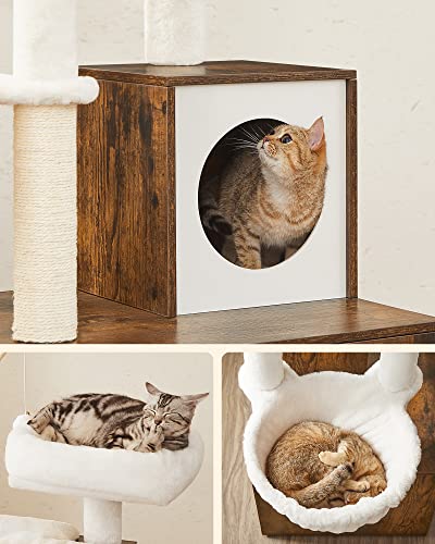 Stalp de zgariat pentru pisici, cu tava pentru litiera, maro vintage, 57.5 x 50 x 140 cm, FEANDREA