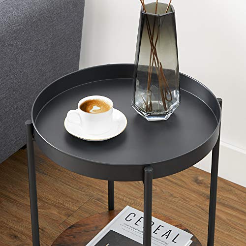 Masa laterala  cu 2 niveluri, masa de cafea cu tava mobila, masa de cafea, cadru din otel, pentru living, dormitor, maro rustic si negru, VASAGLE
