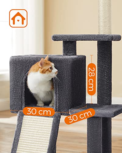 Ansamblu de joaca pentru pisici, turn pentru pisici de interior, pisici mici, gri fumuriu, 42 x 32 x 118 cm, FEANDREA