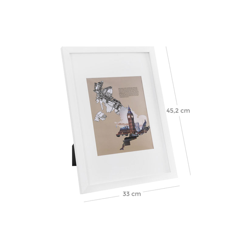 Set de 3 Rame Foto, A3 (29.7 x 42 cm) fara Passe-partout, A4 (21 x 29.7 cm) cu Passe-partout, Front din Sticla, pentru Acasa si Birou, Rame Foto MDF Albe SONGMICS