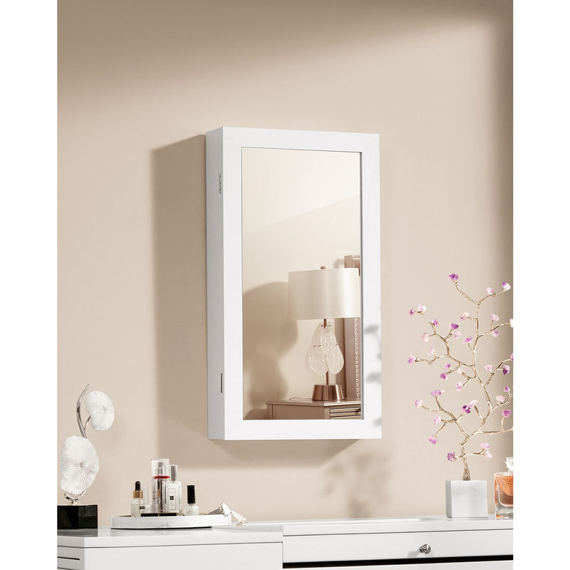 Dulap de bijuterii alb de perete cu oglinda Songmics 67 x 37 x 10.5 cm