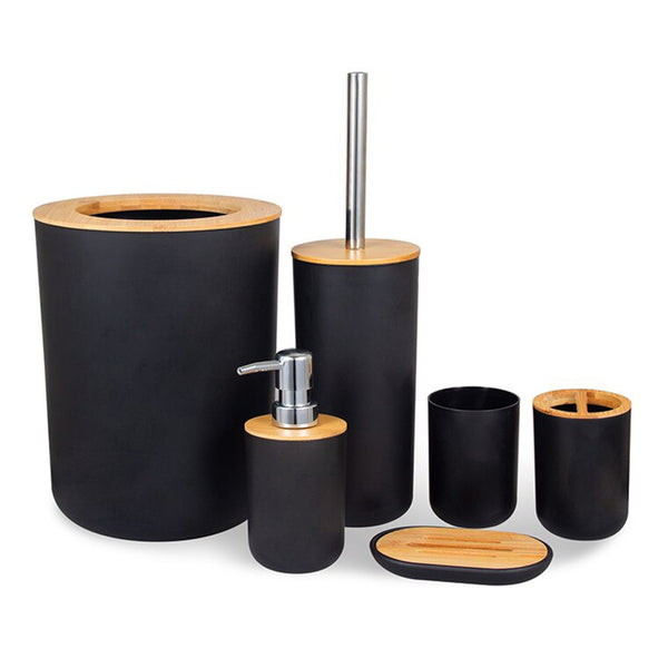 ﻿Set pentru baie cu 6 accesorii - negru - bambus - timor