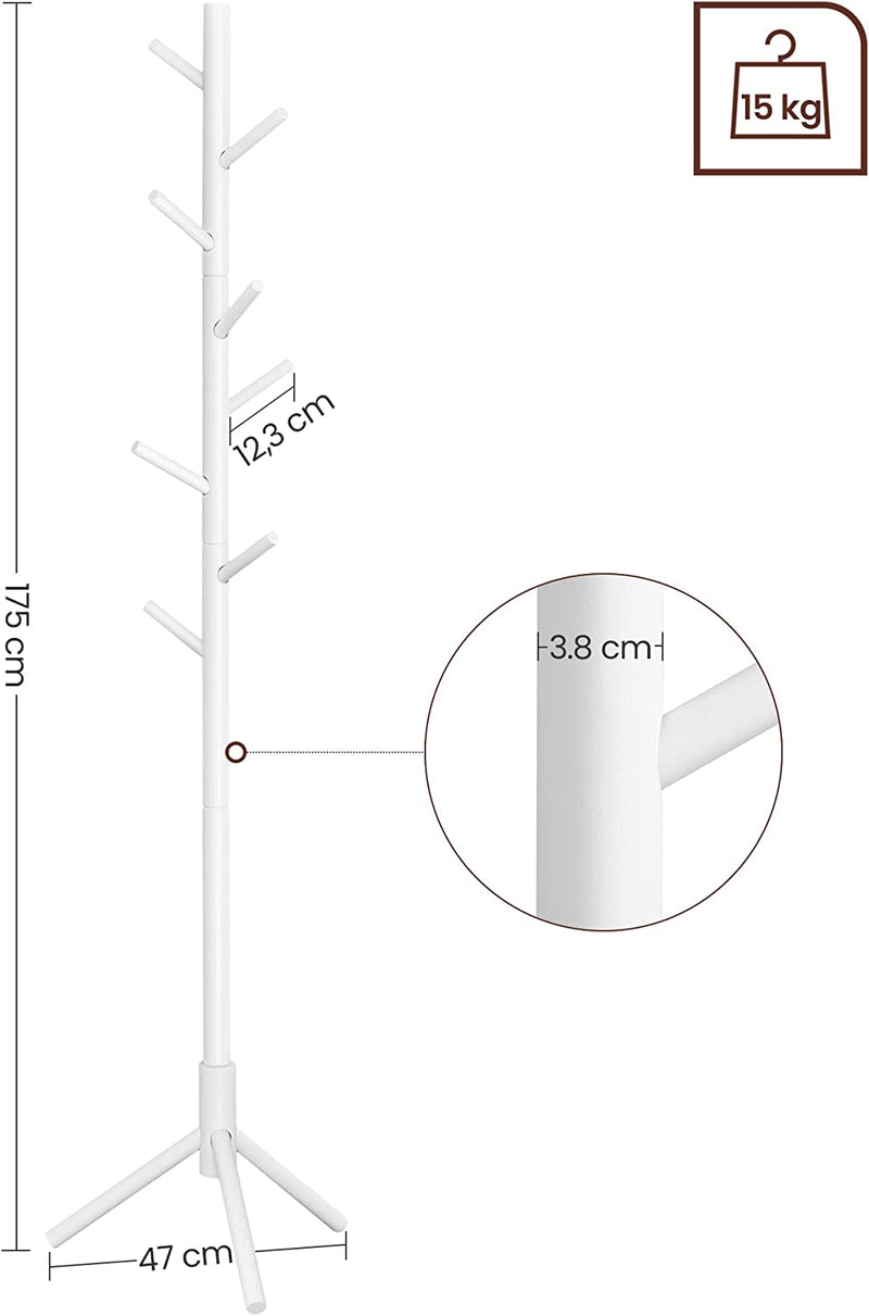 Cuier vertical lemn masiv 175 cm alb