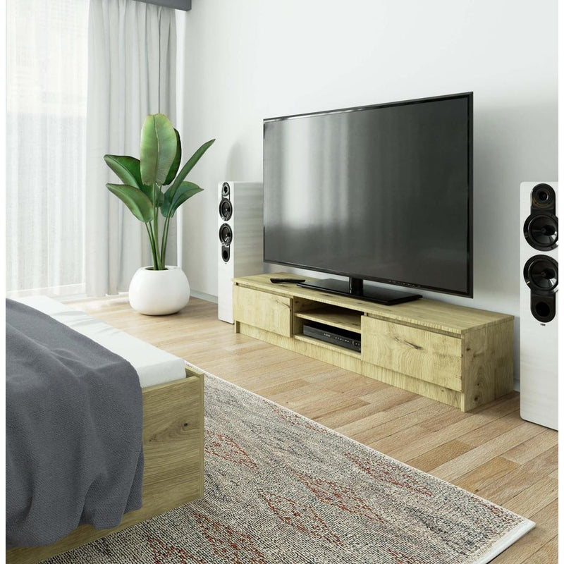 Comoda TV cu 2 usi 2 rafturi 160 x 33 x 40 cm stejar