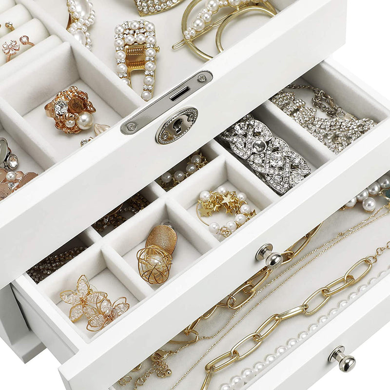 Cutie bijuterii din lemn 2 sertare, oglinda si sistem de inchidere cu cheie 25 x 17 x 14 cm