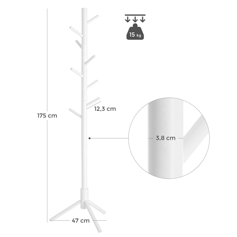 Cuier vertical lemn masiv 175 cm alb