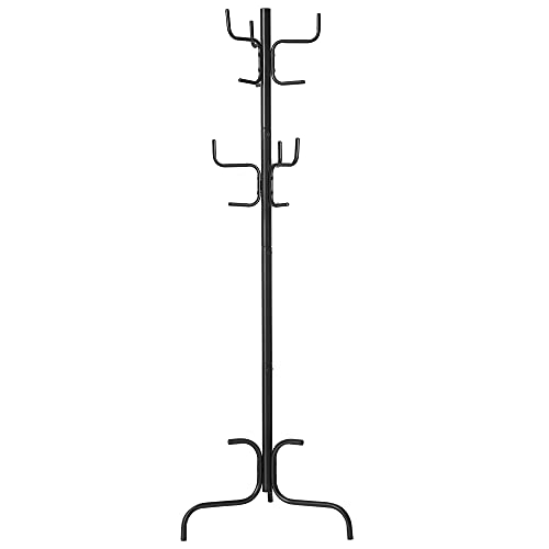 Cuier, Cuier autonom din metal cu 6 carlige, pentru paltoane, palarii, genti, 54 x 54 x 171.1 cm, Negru SONGMICS