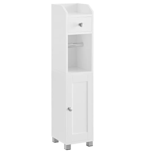 Cabinet Toaleta, Cabinet pentru Baie, Etajera pentru Baie cu Raft Reglabil, Picioare Waterproof, Potrivit pentru Spatii Mici, Alb., VASAGLE