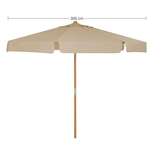 Umbrela de Gradina de 300 cm, Parasolar Octogonal cu Protectie Solara, Stalp si Spite din Lemn, Mecanism de inclinare, Baza Nu Este Inclusa, pentru Balcon, Terasa, Gradina in Aer Liber, Taupe SONGMICS