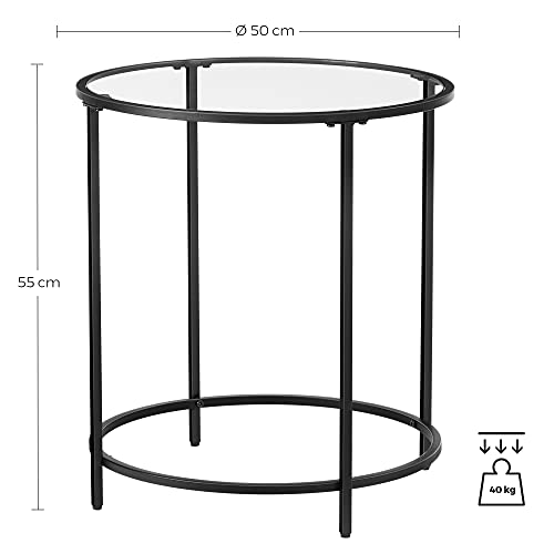 Masa laterala rotunda, Masa de cafea mica, Masa de capat din sticla temperata cu cadru din otel, Masa de noapte, sufragerie, balcon, negru, VASAGLE