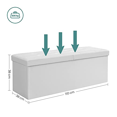 Banca-otoman pliabila de 120L, Cutie de depozitare, Cu capac rabatabil, Banca pentru pantofi, 110 x 38 x 38 cm, Capacitate de incarcare de 300 kg, Alb SONGMICS