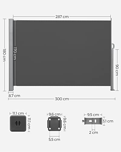 Copertina laterala pentru Balcon si Terasa, Protectie Intimitate, Parasolar, Perdea Laterala, Gri Fumuriu, 180x300cm, SONGMICS