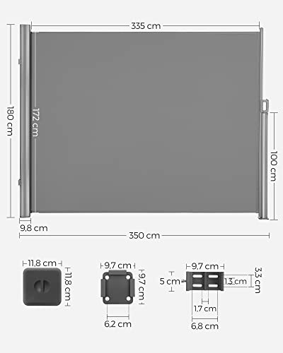 Copertina laterala pentru Balcon, Terasa, si Gradina, cu Montare pe Sol, Protectie Intimitate, Parasolar, Perdea Laterala, Gri, 1,8x3,5m, SONGMICS