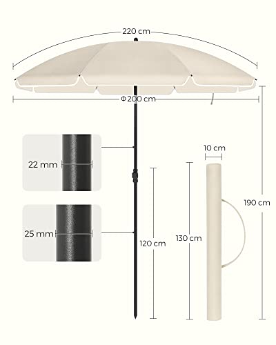 Umbrela de Plaja 2 m, Umbrela de Soare, Protectie Solara cu UPF 50+, Canopie Octogonala din Poliester Portabila, Spiroizi din Fiberglass, Mecanism de inclinare, Geanta de Transport, pentru Plaja, Gradina, Balcon, Piscina, Bej SONGMICS