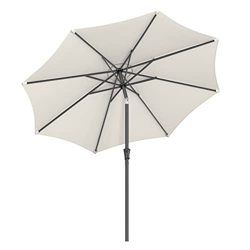 Umbrela de Gradina de 264 cm, Protectie UPF 50+, Parasolar de Soare, inclinare la 30° in 2 Directii, Manivela pentru Deschidere si inchidere, pentru Gradini in Aer Liber, Piscine, Balcoane, Terasa, Baza nu este Inclusa, Bej SONGMICS