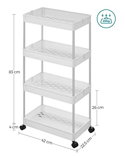 Troliu de Depozitare cu 4 Nivele , Carucior cu Roti, Troliu de Bucatarie ce Economiseste Spatiu in Birou sau Baie, 40 x 22 x 86 cm, Alb SONGMICS