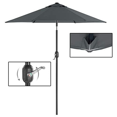 Umbrela de Gradina de 197 cm, Protectie UPF 50+, Parasolar de Soare, inclinare la 30° in 2 Directii, Manivela pentru Deschidere si inchidere, pentru Gradini in Aer Liber, Piscine, Balcoane, Terasa, Baza nu este Inclusa, Gri SONGMICS