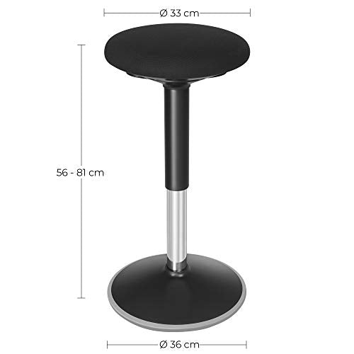 Scaun pentru Birou in Picioare, Scaun inalt de Echilibru, Scaun de Balans cu Rotire de 360°, inaltime Reglabila 60-85 cm, Nu Necesita Asamblare, Negru SONGMICS