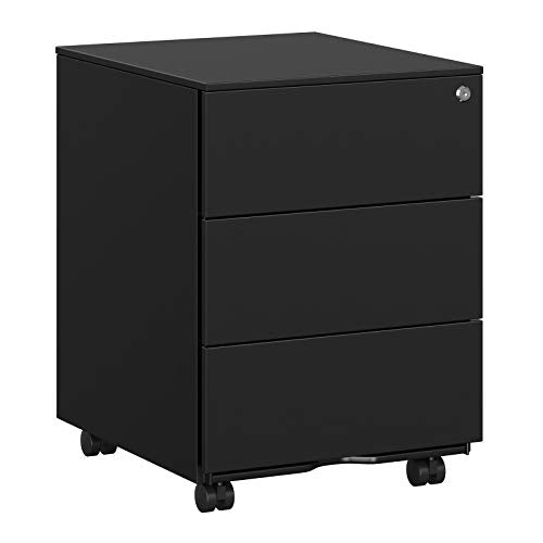 Cabinet de Fisiere Mobil , cu Blocare, cu 3 Sertare, pentru Documente, Materiale de Papetarie, Pre-Asamblat, pentru Birou, Birou la Domiciliu, 39 x 45 x 55 cm (L x l x i), Negru Mat SONGMICS