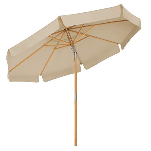 Umbrela de Gradina de 300 cm, Parasolar Octogonal cu Protectie Solara, Stalp si Spite din Lemn, Mecanism de inclinare, Baza Nu Este Inclusa, pentru Balcon, Terasa, Gradina in Aer Liber, Taupe SONGMICS