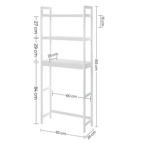 Rafturi pentru baie, Etagera pentru baie din Bambus cu 3 Nivele, Organizator de Baie cu Rafturi Ajustabile, Multifunctional, Capacitate Statica 15 kg pe Nivel, Asamblare Usoara, Alb SONGMICS