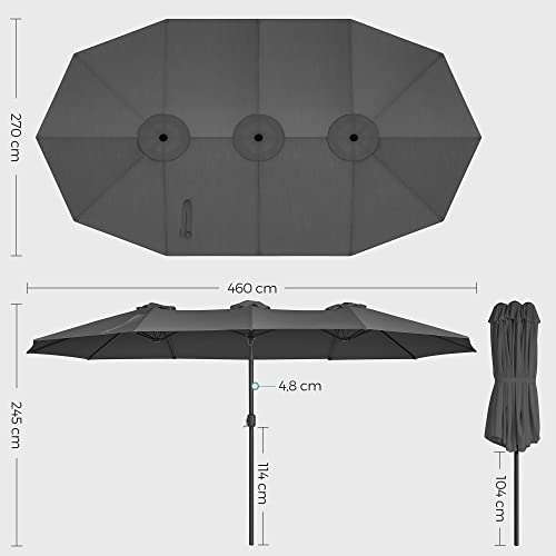 Umbrela Dubla de Gradina de 460 x 270 cm, Umbrela de Patio Extra Mare, Tandem de Umbre pentru Soare, Protectie UPF 50+, Manivela, Pentru Piata in Aer Liber Gradina Terasa, Fara Baza, Gri SONGMICS