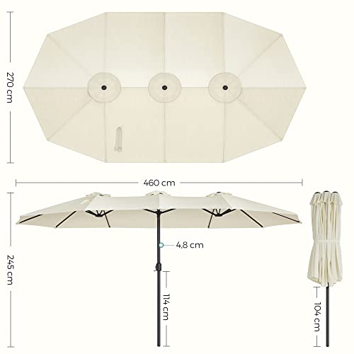 Umbrela Dubla de 460 x 270 cm, Umbrela de Patio Extra Mare, Umbrela de Gradina, Protectie UV pana la UPF 50+, Umbrela de Terasa cu Manivela, pentru Piata, Gradina, Balcon, in Aer Liber, fara Suport, Bej SONGMICS