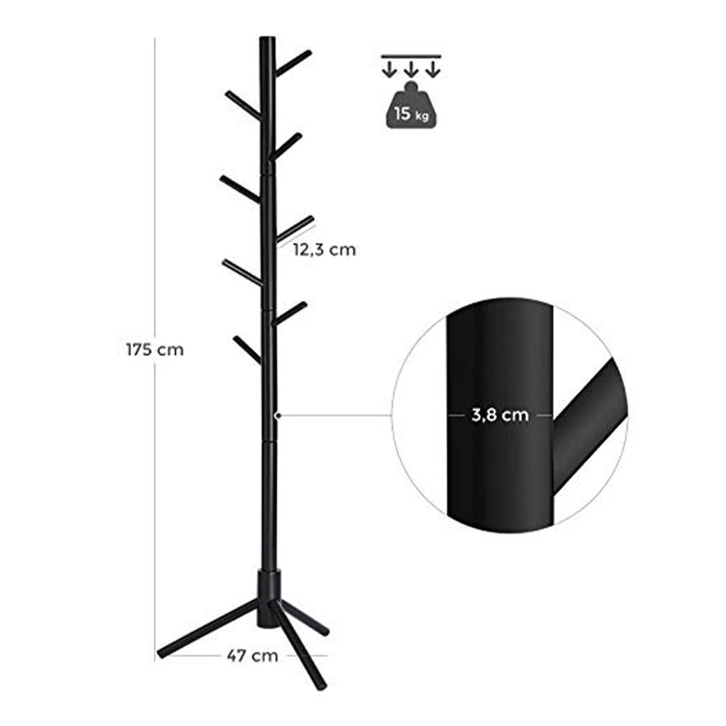 Cuier vertical lemn masiv 175 cm negru