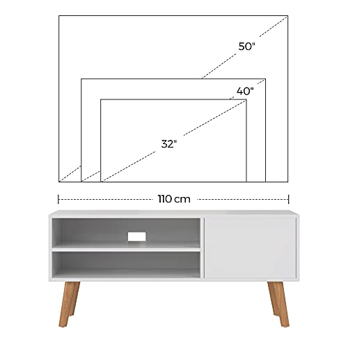 Stand TV Scandinavian, Consola TV Retro, Centru de Divertisment pentru Televizor Flat, Console de Jocuri, in Camera de Zi, Camera de Divertisment, Birou, Alb, VASAGLE