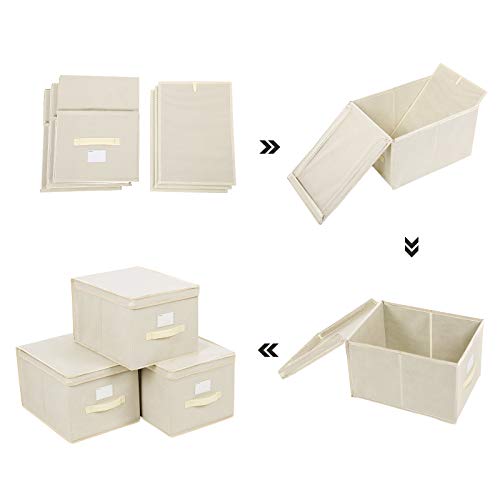 Set  de 3 Cutii de Depozitare Pliabile cu Capac, Cuburi din tesatura cu Suporturi pentru Etichete, Organizatoare pentru Cutii de Depozitare, 40 x 30 x 25 cm, Bej SONGMICS