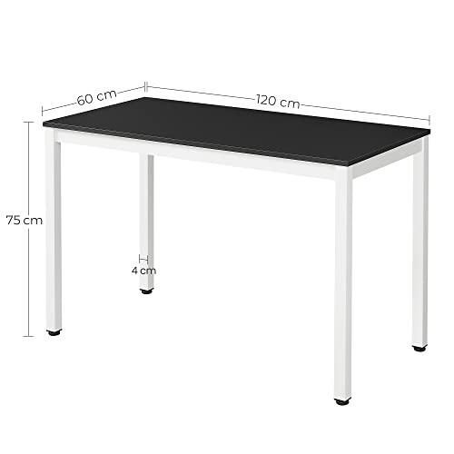 Birou pentru calculator, masa de scris cu un birou mare, birou de birou stabil, masa de dining moderna, birou la domiciliu, asamblare usoara, 120 x 60 x 76 cm (L x l x i), negru, alb, VASAGLE