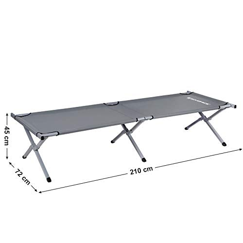 Pat pliabil pentru camping, pat de tabara stabil, portabil, 210 x 72 x 45 cm, capacitate maxima de incarcare statica de 260 kg, pentru calatorii in aer liber, gri SONGMICS