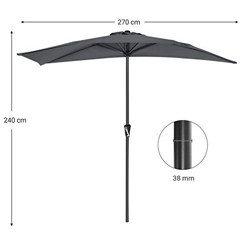 Umbrela de Gradina cu Diametrul de 2,7 m, Parasolar Semicircular din Poliester, Mecanism cu Manivela, Parasolar cu Protectie UPF 50+, Baza nu este Inclusa, Terasa in Aer Liber, Gri Fumuriu SONGMICS