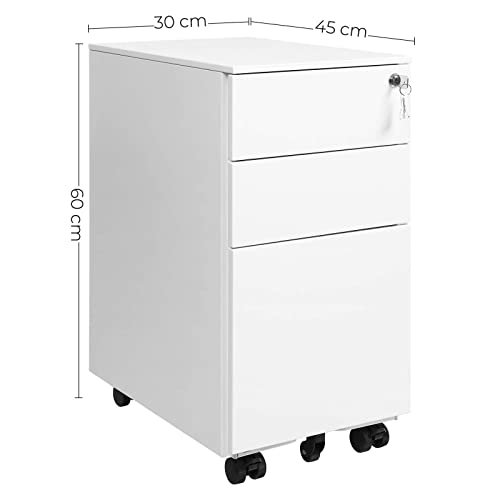 Cabinet de Fisiere Mobil , Cabinet de Birou cu Roti si inchidere, pentru Documente de Tip A4, Legal, si Scrisori, cu Suporturi pentru Fisiere Suspendate, Alb, 30x45x60cm, SONGMICS