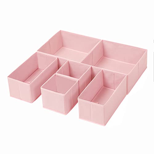 Organizatoare de sertare , divizoare pentru sertare, set de 6, cutii pliabile din material textil pentru sosete, lenjerie intima, sutiene, cravate, saluri, roz SONGMICS