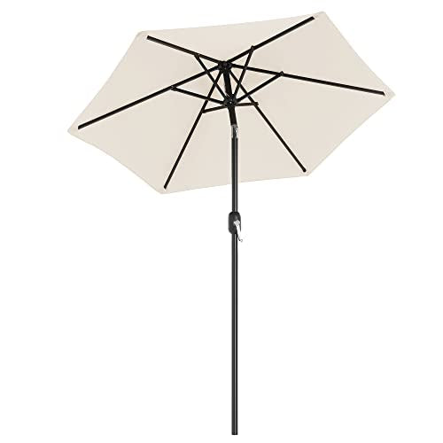 Umbrela de Gradina de 197 cm, Protectie UPF 50+, Parasolar de Soare, inclinare la 30° in 2 Directii, Manivela pentru Deschidere si inchidere, pentru Gradini in Aer Liber, Piscine, Balcoane, Terasa, Baza nu este Inclusa, Bej SONGMICS