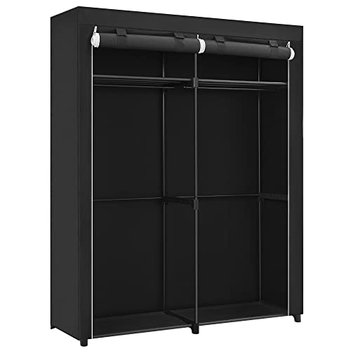 Dulap pentru Haine, Dulap de Depozitare pentru Dormitor cu 2 Bare de Asezare, Dulap Portabil din tesatura, Pliabil, Rack pentru Haine, pentru Dulap, 43 x 140 x 174 cm, Negru SONGMICS