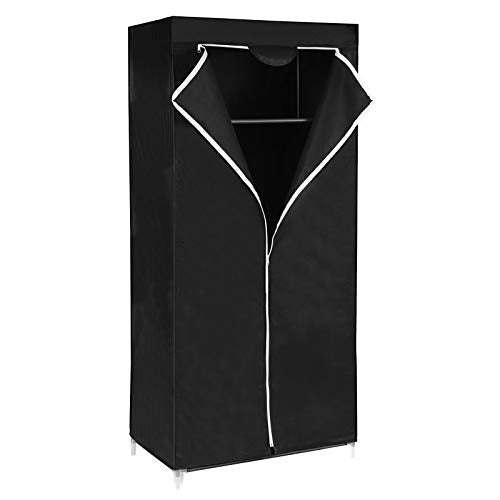 Dulap din Textil, Dulap Pliabil cu Bara de Asezare, Rack pentru Haine Singular, Organizator de Depozitare pentru Genti, Jucarii, Pantofi, Sufragerie, Dormitor, Vestiar, 75 x 45 x 160 cm, Negru SONGMICS