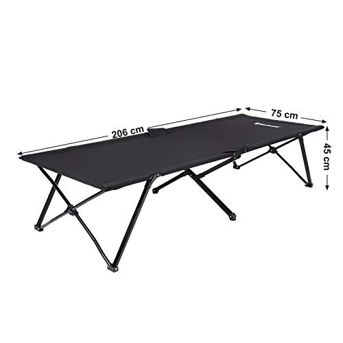 Pat pliabil pentru camping, pat de tabara portabil cu capacitate de incarcare de pana la 260 kg, pentru drumetii si utilizare in aer liber, 205 x 75 x 46 cm, negru SONGMICS