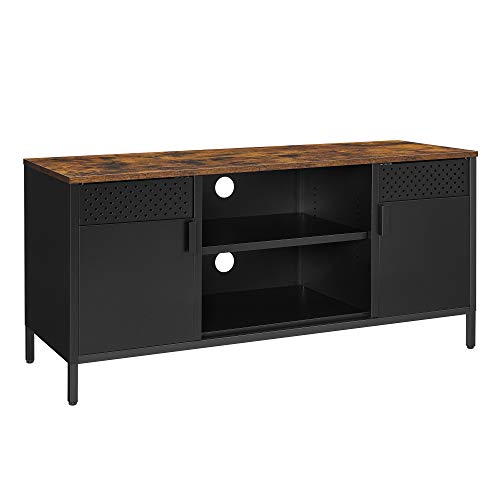 Stand TV, Cabinet TV, Masa TV cu 3 Rafturi Ajustabile, pentru Televizoare de pana la 55 de Inch, pentru Camera de Zi, Dormitor, Maro Rustic si Negru SONGMICS