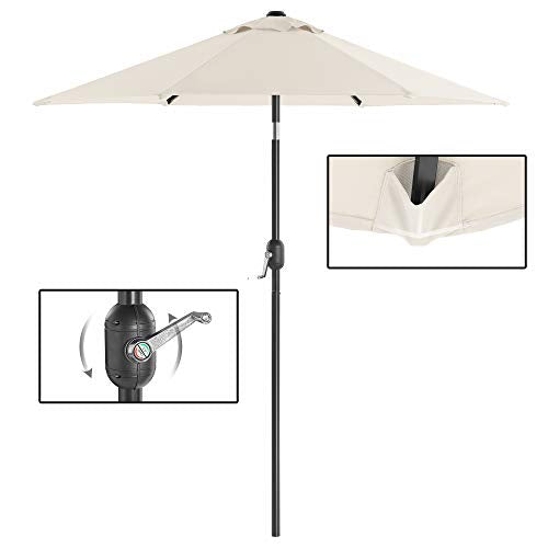 Umbrela de Gradina de 197 cm, Protectie UPF 50+, Parasolar de Soare, inclinare la 30° in 2 Directii, Manivela pentru Deschidere si inchidere, pentru Gradini in Aer Liber, Piscine, Balcoane, Terasa, Baza nu este Inclusa, Bej SONGMICS