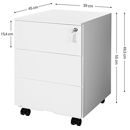 Cos din Otel , Cabinet de Arhivare Mobil, Blocabil cu 3 Sertare, Depozitare de Fisiere, Materiale de Birou, Birou Preluat si la Domiciliu SONGMICS